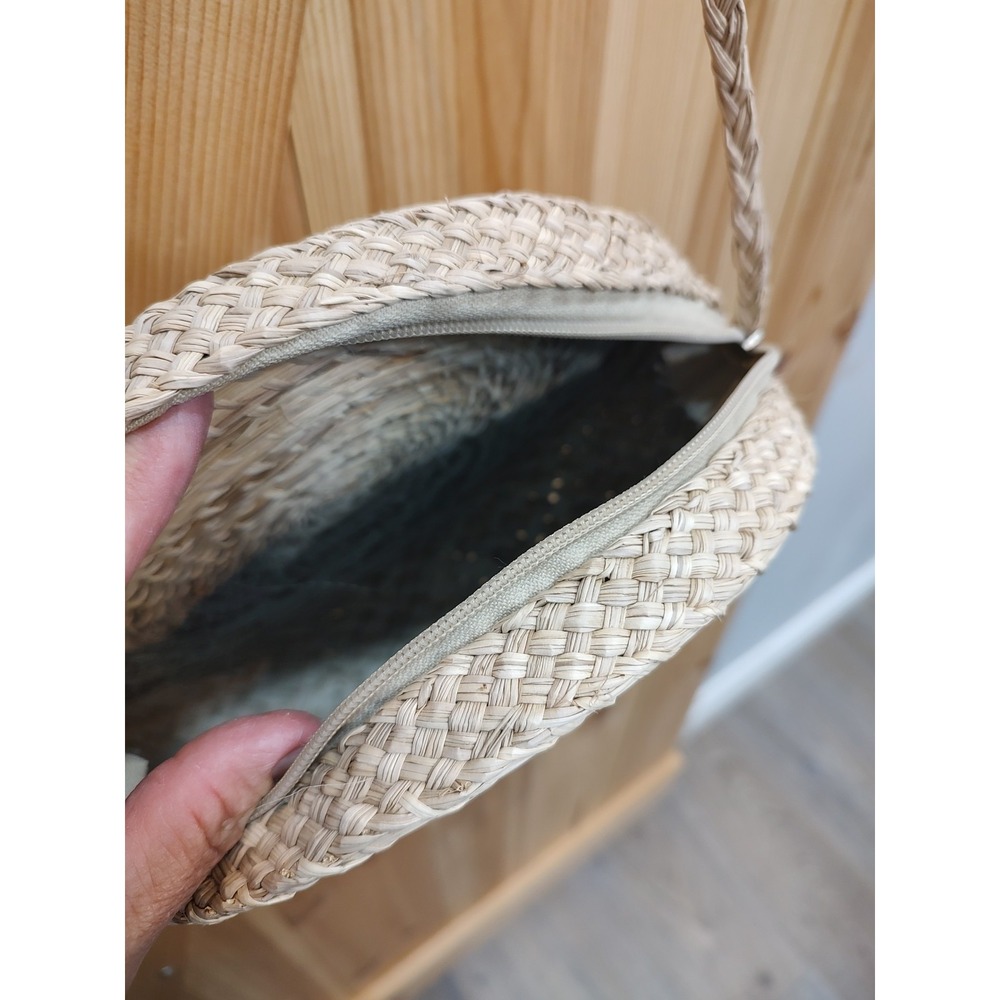 Round Blue Woven Crossbody Bag with Braided Strap - Picture 5 of 7